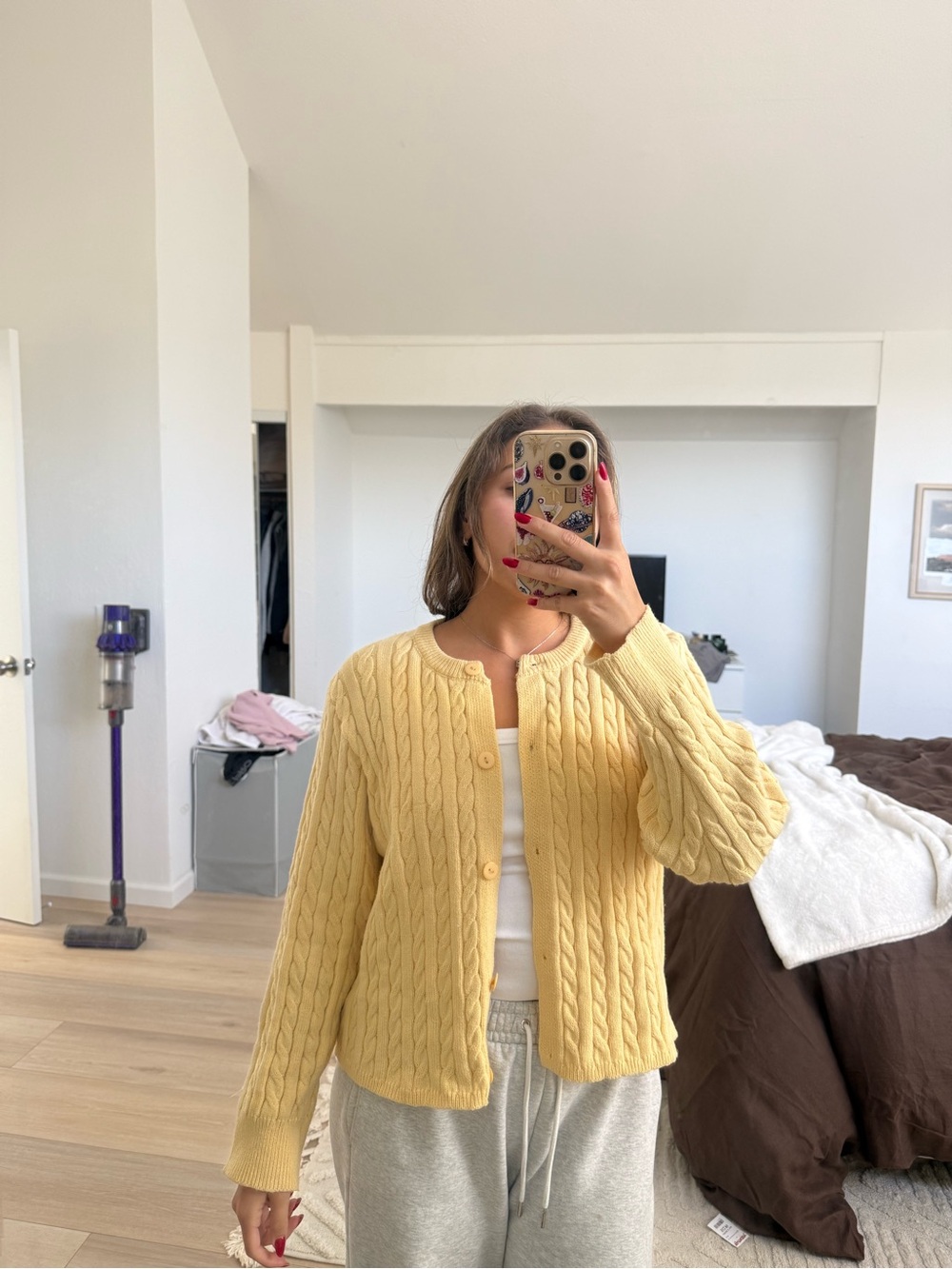 Yellow Cable Knit Button Cardigan